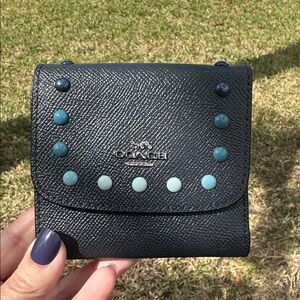 Coach Navy Wallet with Teal Studs